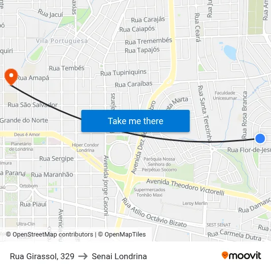 Rua Girassol, 329 to Senai Londrina map