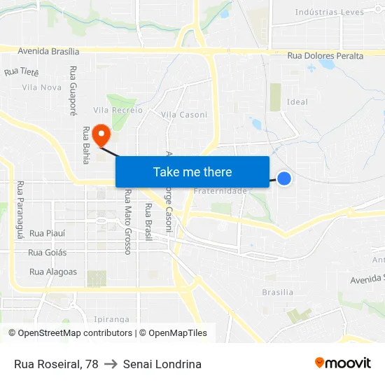 Rua Roseiral, 78 to Senai Londrina map
