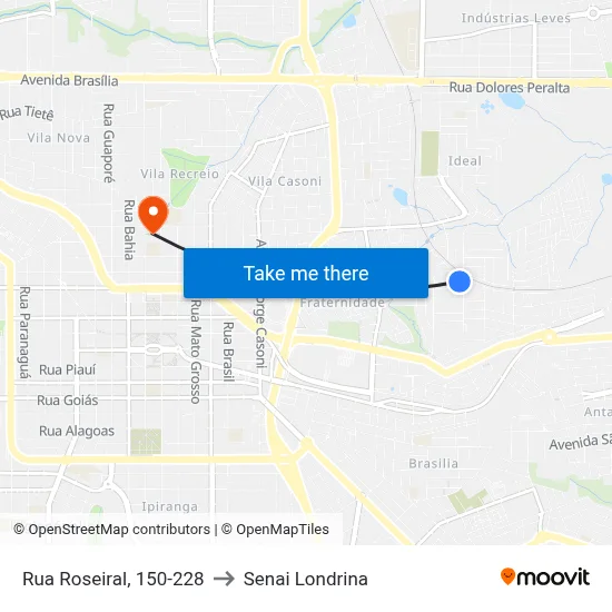 Rua Roseiral, 150-228 to Senai Londrina map