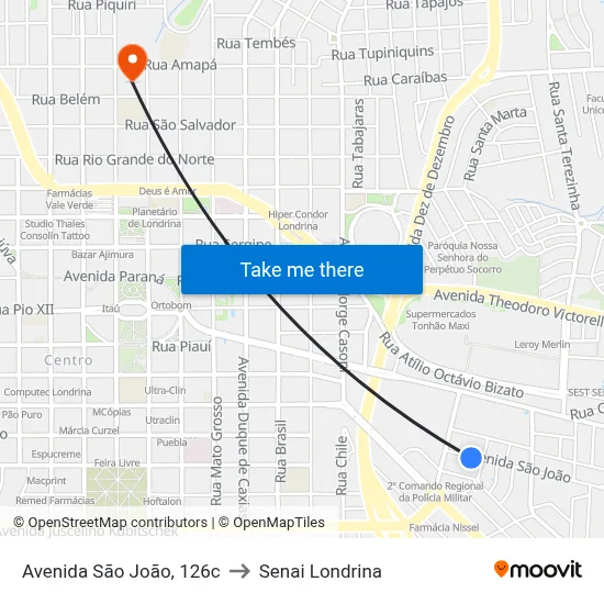 Avenida São João, 126c to Senai Londrina map