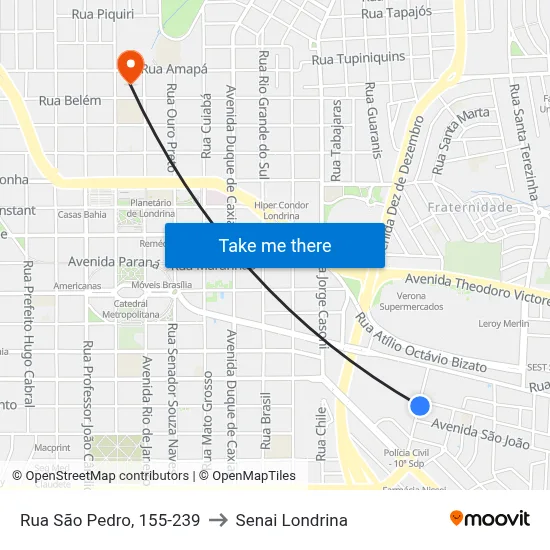 Rua São Pedro, 155-239 to Senai Londrina map