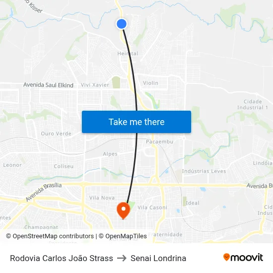 Rodovia Carlos João Strass to Senai Londrina map