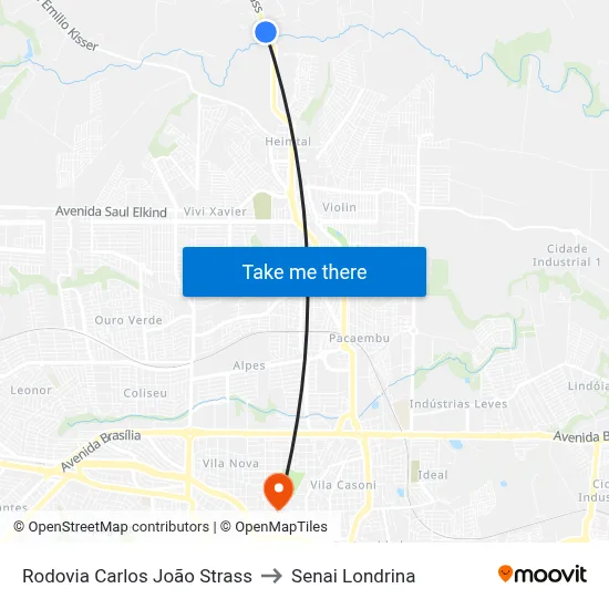 Rodovia Carlos João Strass to Senai Londrina map