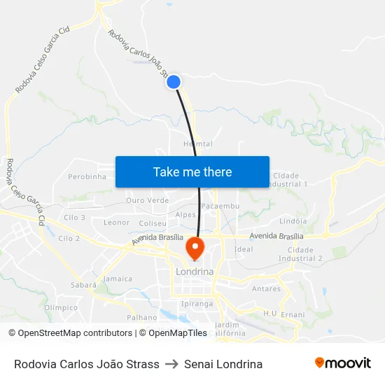 Rodovia Carlos João Strass to Senai Londrina map
