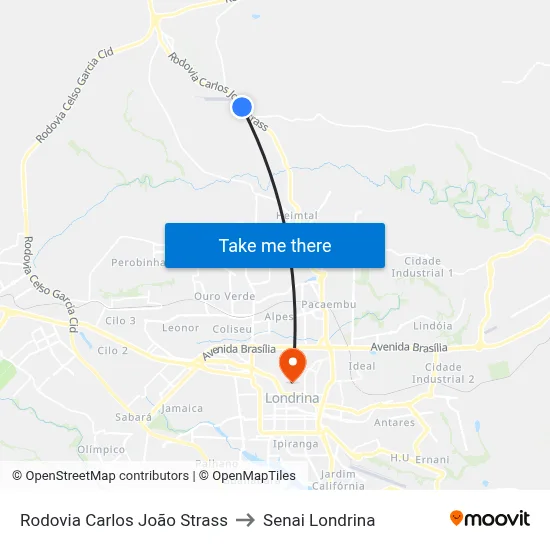 Rodovia Carlos João Strass to Senai Londrina map