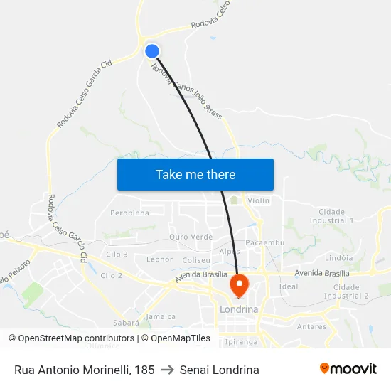 Rua Antonio Morinelli, 185 to Senai Londrina map