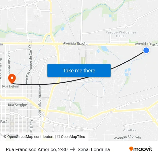 Rua Francisco Américo, 2-80 to Senai Londrina map