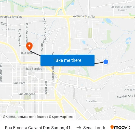 Rua Ernesta Galvani Dos Santos, 412-484 to Senai Londrina map