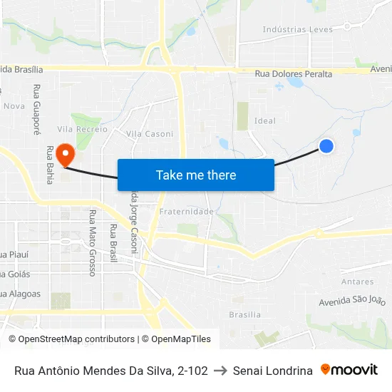 Rua Antônio Mendes Da Silva, 2-102 to Senai Londrina map
