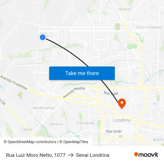 Rua Luiz Moro Netto, 1077 to Senai Londrina map