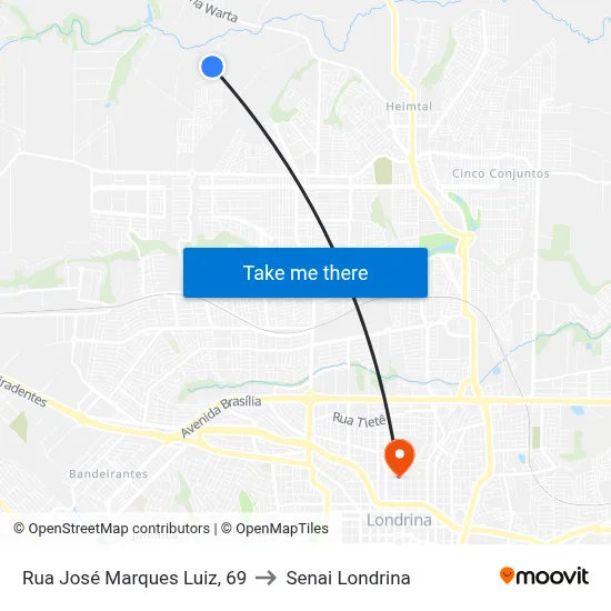 Rua José Marques Luiz, 69 to Senai Londrina map