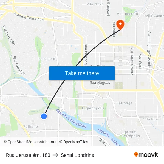 Rua Jerusalém, 180 to Senai Londrina map