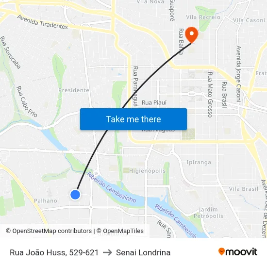 Rua João Huss, 529-621 to Senai Londrina map
