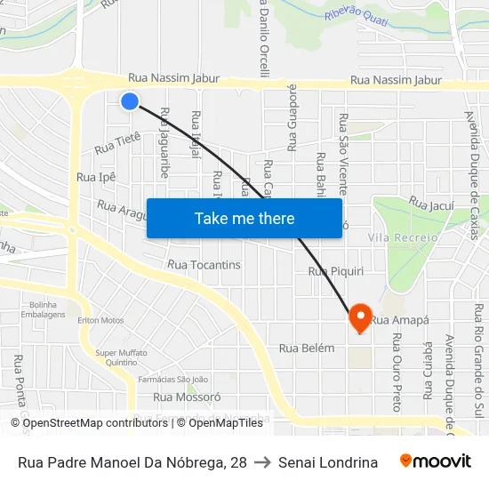 Rua Padre Manoel Da Nóbrega, 28 to Senai Londrina map