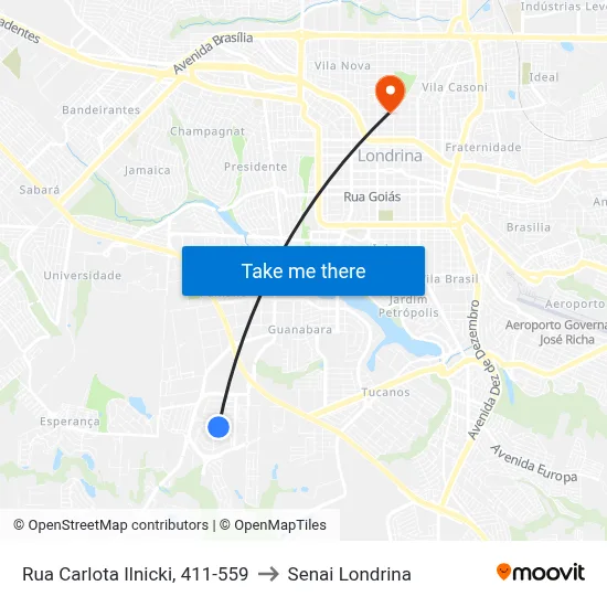 Rua Carlota Ilnicki, 411-559 to Senai Londrina map