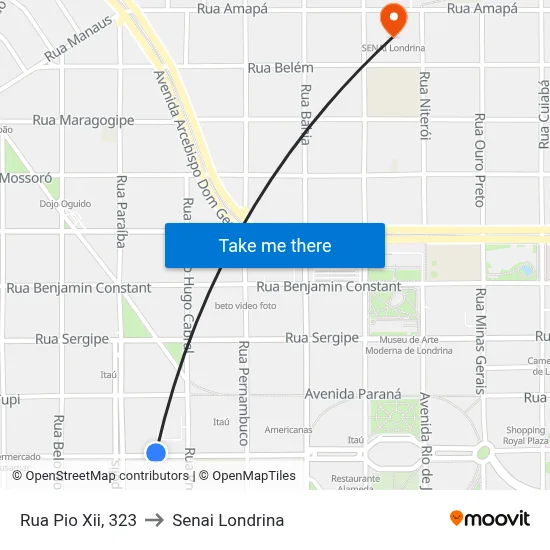 Rua Pio Xii, 323 to Senai Londrina map