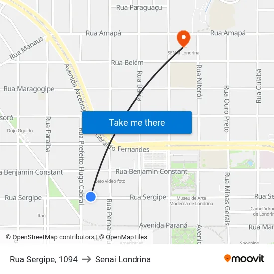Rua Sergipe, 1094 to Senai Londrina map