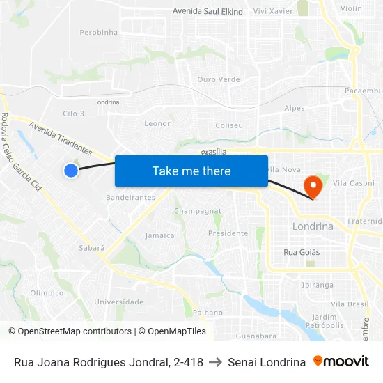 Rua Joana Rodrigues Jondral, 2-418 to Senai Londrina map