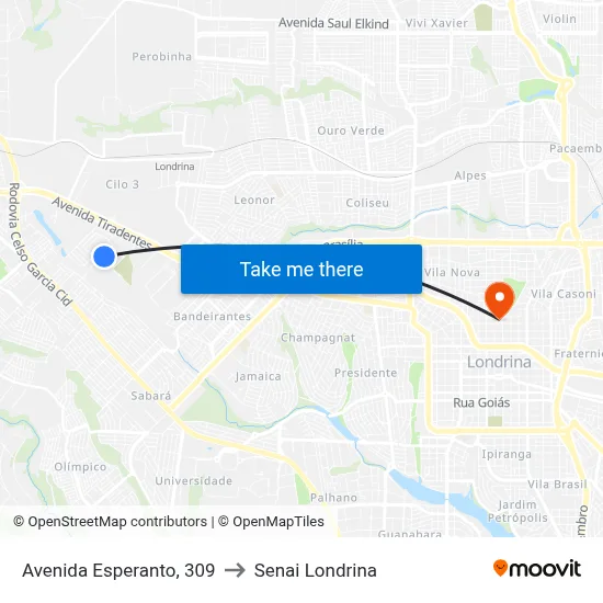Avenida Esperanto, 309 to Senai Londrina map