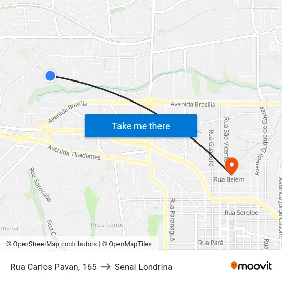 Rua Carlos Pavan, 165 to Senai Londrina map