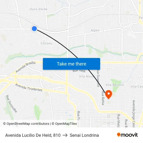 Avenida Lucílio De Held, 810 to Senai Londrina map