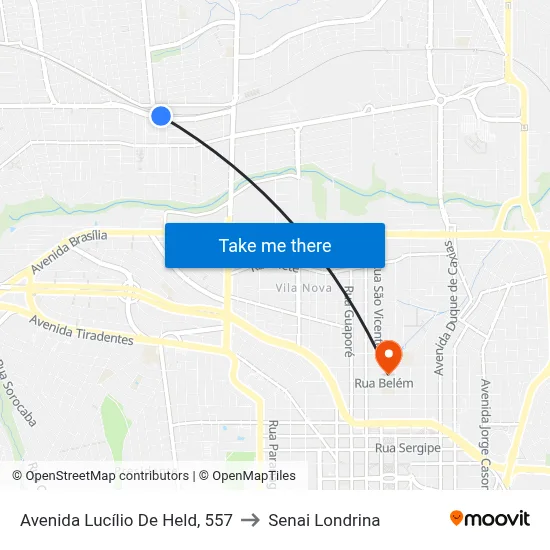 Avenida Lucílio De Held, 557 to Senai Londrina map