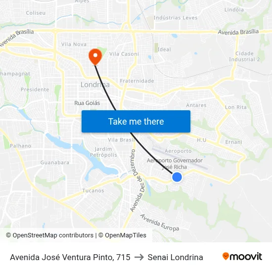 Avenida José Ventura Pinto, 715 to Senai Londrina map