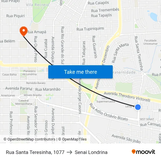 Rua Santa Teresinha, 1077 to Senai Londrina map