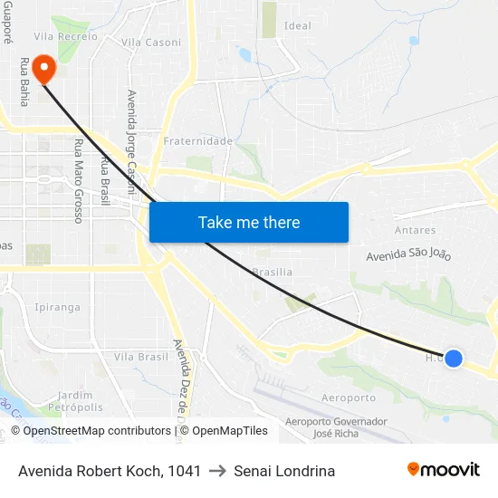 Avenida Robert Koch, 1041 to Senai Londrina map