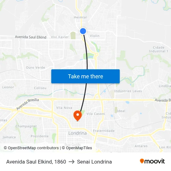 Avenida Saul Elkind, 1860 to Senai Londrina map