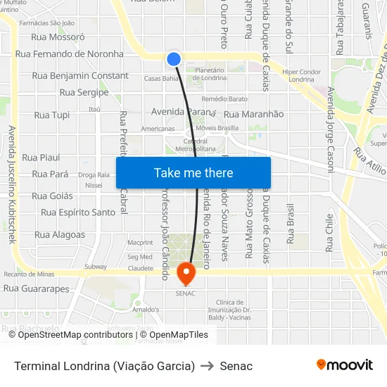 Terminal Londrina (Viação Garcia) to Senac map