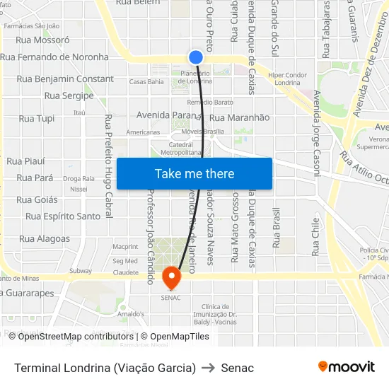 Terminal Londrina  (Viação Garcia) to Senac map