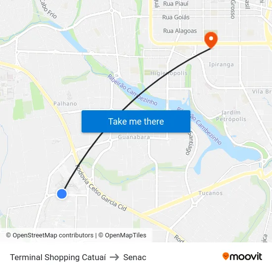 Terminal Shopping Catuaí to Senac map