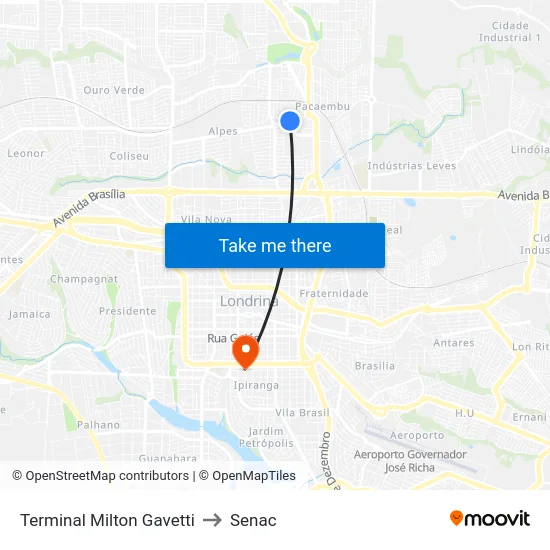 Terminal Milton Gavetti to Senac map