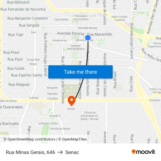 Rua Minas Gerais, 646 to Senac map