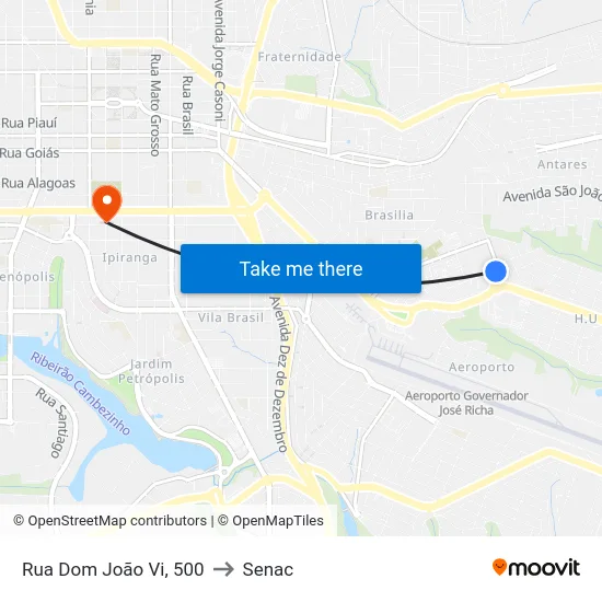 Rua Dom João Vi, 500 to Senac map