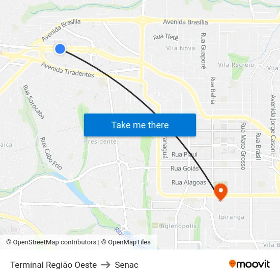 Terminal  Região Oeste to Senac map
