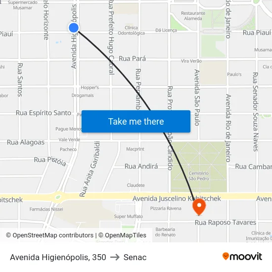 Avenida Higienópolis, 350 to Senac map
