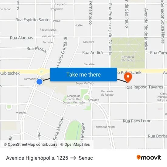 Avenida Higienópolis, 1225 to Senac map