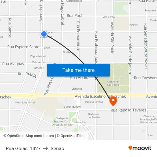 Rua Goiás, 1427 to Senac map