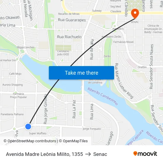 Avenida Madre Leônia Milito, 1355 to Senac map