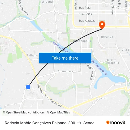 Rodovia Mabio Gonçalves Palhano, 300 to Senac map