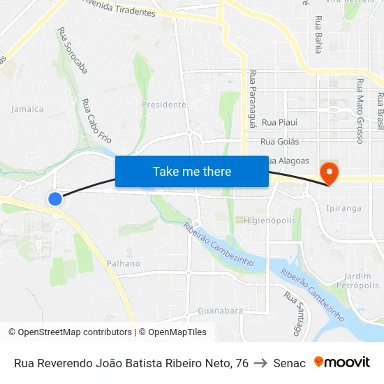 Rua Reverendo João Batista Ribeiro Neto, 76 to Senac map