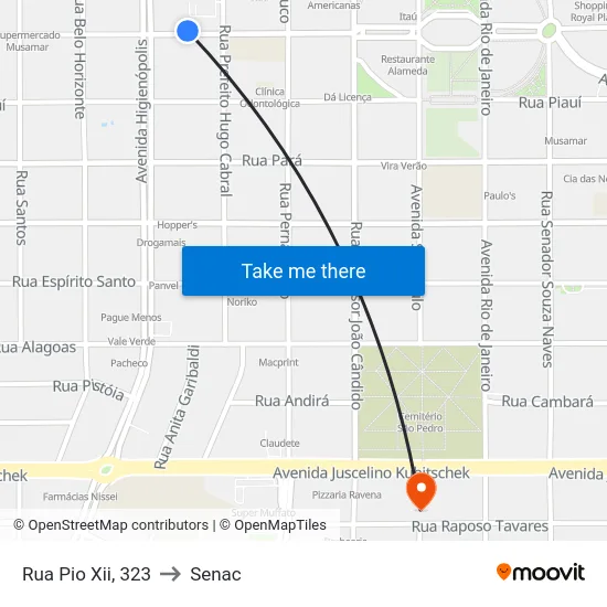 Rua Pio Xii, 323 to Senac map