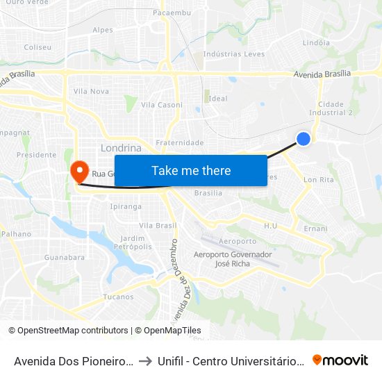 Avenida Dos Pioneiros, 2735 to Unifil - Centro Universitário Filadélfia map