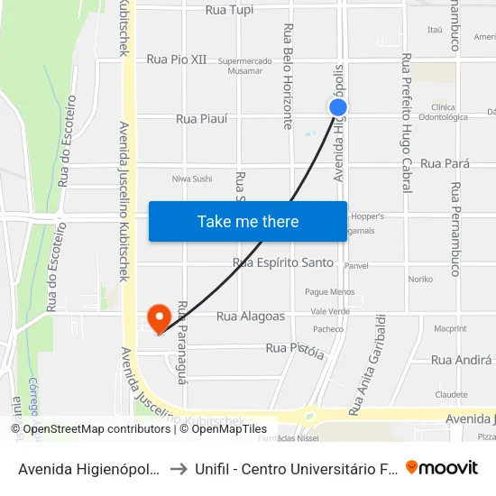 Avenida Higienópolis, 350 to Unifil - Centro Universitário Filadélfia map