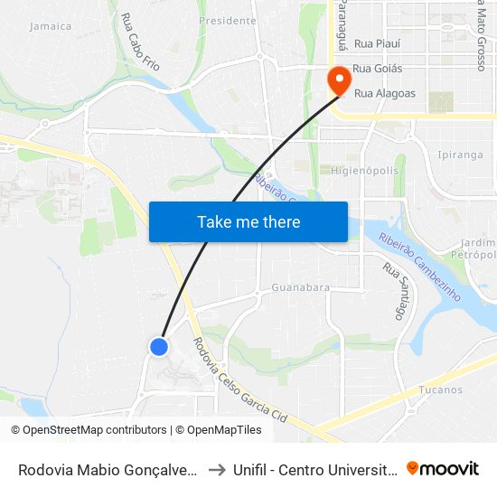 Rodovia Mabio Gonçalves Palhano, 300 to Unifil - Centro Universitário Filadélfia map