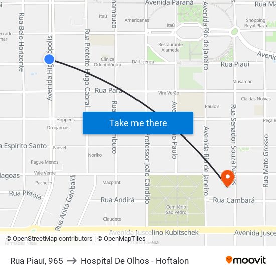 Rua Piauí, 965 to Hospital De Olhos - Hoftalon map