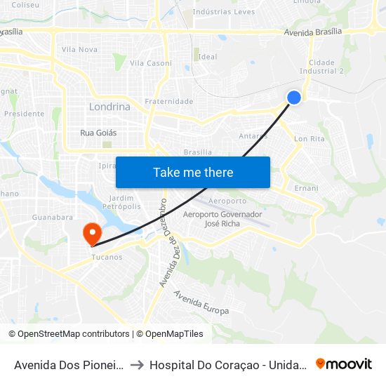 Avenida Dos Pioneiros, 2735 to Hospital Do Coraçao - Unidade Bela Suíça map