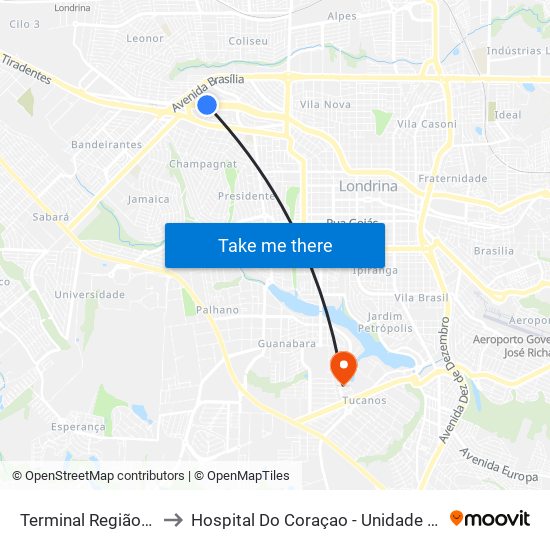 Terminal  Região Oeste to Hospital Do Coraçao - Unidade Bela Suíça map